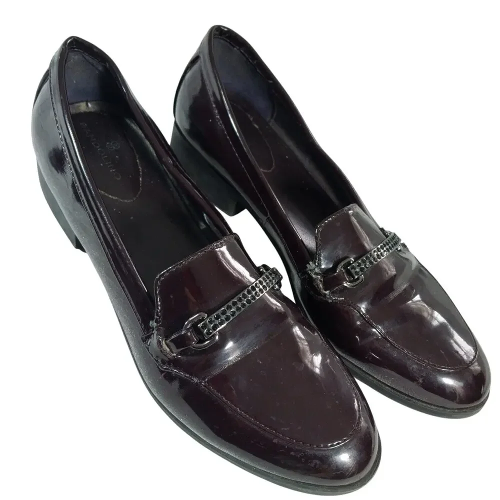 BANDOLINO! SLEEK OXBLOOD BURGUNDY PATENT LEATHER, RHINESTONE, LOAFERS! SZ 9M